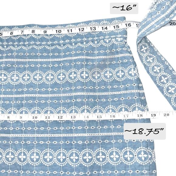 Ann Taylor Embroidered Chambray Tie Waist Pencil Skirt Eyelet Women 8 Side Slits - Picture 11 of 15